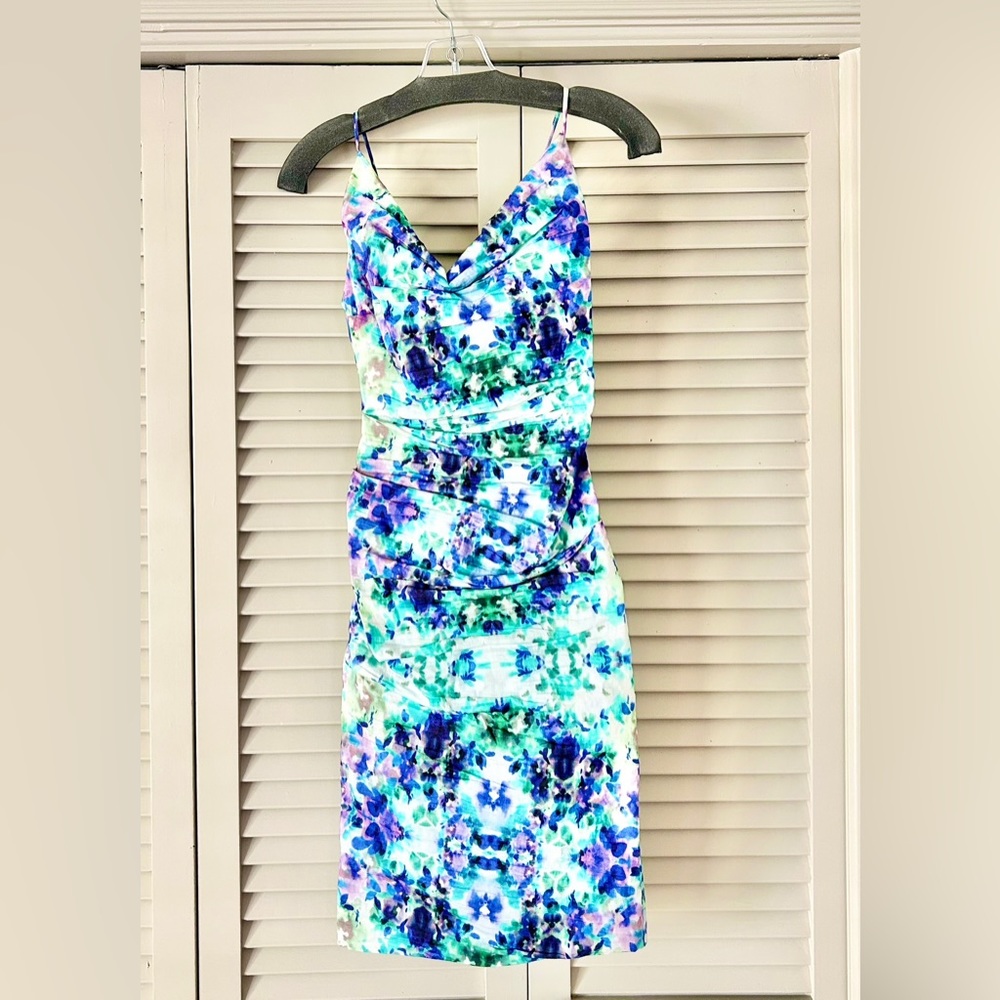 NICOLE MILLER Gorgeous Ruched Floral Dress Size 2   NWOT